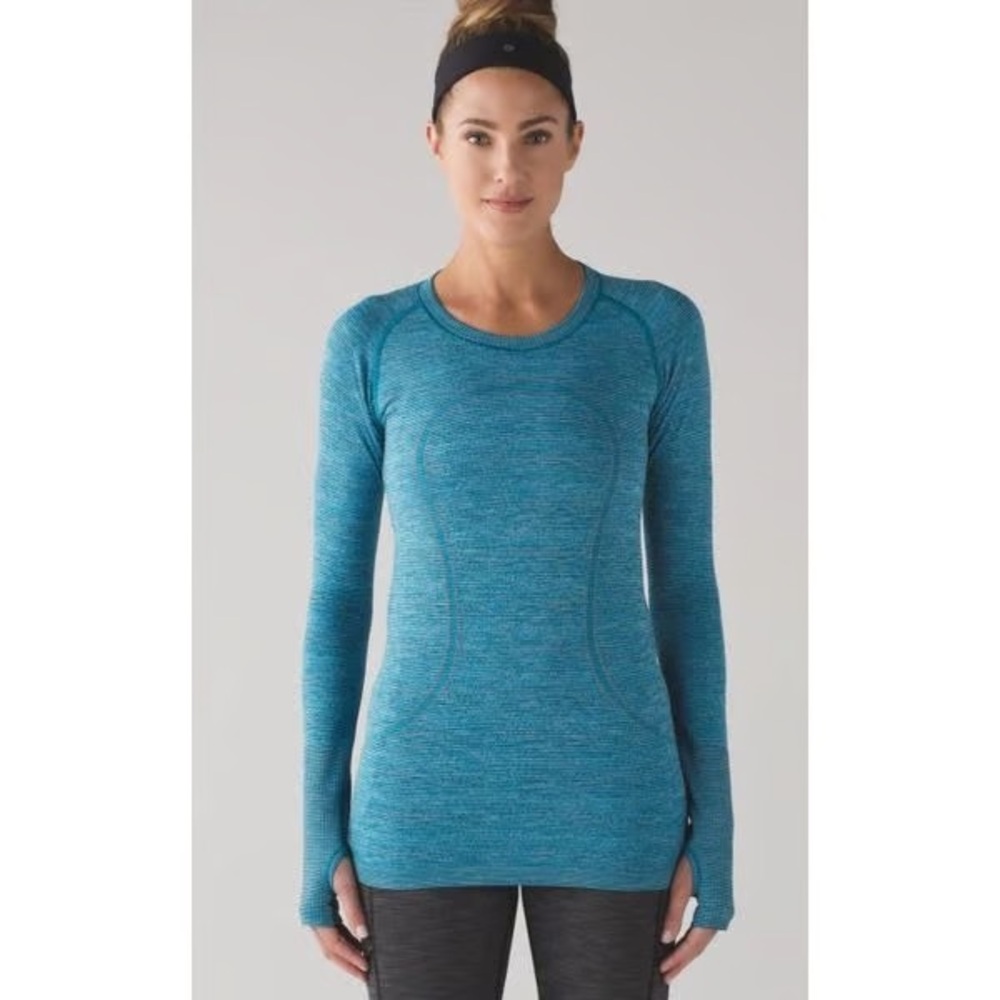 Lululemon Athletica Swiftly Tech Long Sleeve Crew in Blue/Teal, SIZE 4